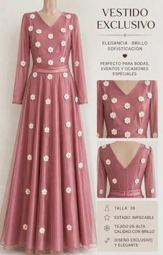 Vestido largo ocasión especial rosa