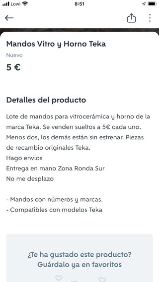 Mandos Teka Vitrocerámica y Horno