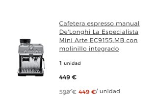 Cafetera De'Longhi La Especialista Mini Arte