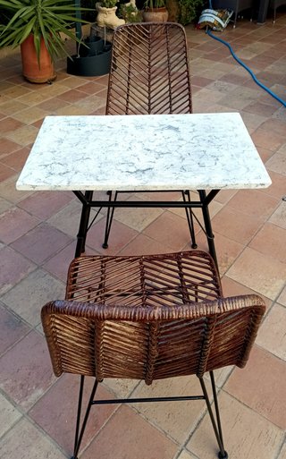 Conjunto mesa y sillas ratán de jardín de 1930 nue