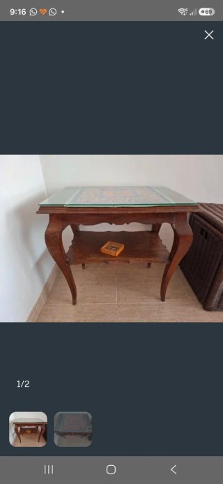 Mesa auxiliar vintage madera y cristal