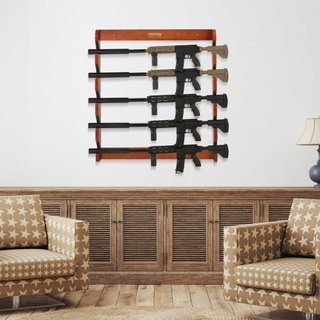 Soporte para Armas, Soporte de Madera para Montaje en Pared, Soporte de Exhibición para Armas que sostiene 5 Rifles, Escopetas, Soporte de Exhibición de Pared de 132 lb de Alta Resistencia con Aco...