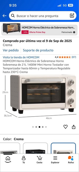 Horno de sobremesa eléctrico