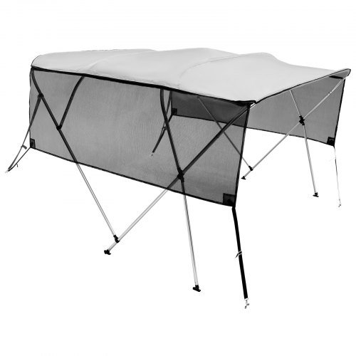 Cubierta de Barco Bimini de 4 Arcos, Paredes Laterales de Malla Desmontables, Dosel de Poliéster 600D con Marco de Aleación de Aluminio de 1", Incluye Bolsa de Almacenamiento, 2 Postes de Soporte,...