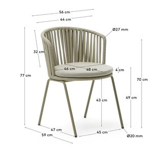 Sedia Saconca Kave home corda e acciaio verde