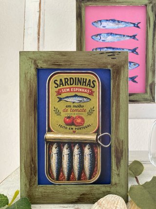 Lote cuadros verdes envejecidos sardinas en lata