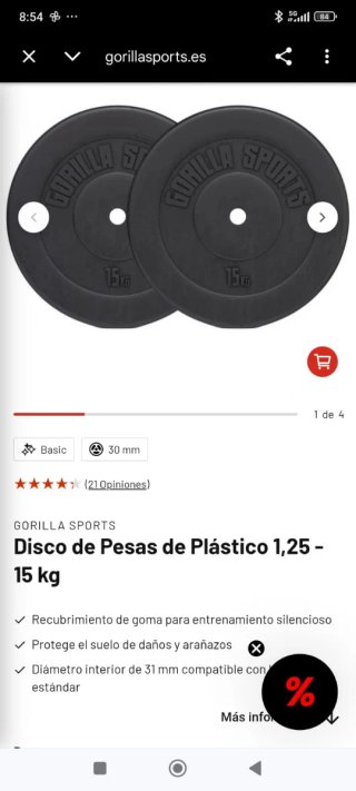 Disco de Pesas Plástico 15 kg marca gorila