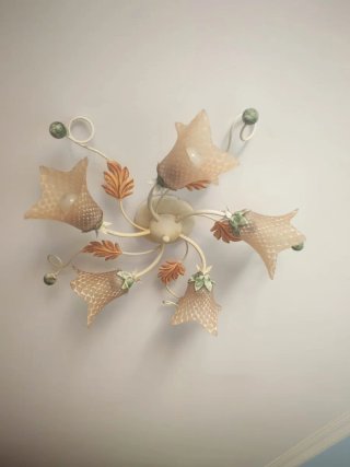 Lámpara de techo floral beige y verde