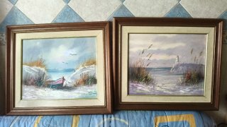 Set de 2 cuadros vintage, paisajes marinos grandes