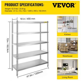Unidad de Estantería de 48x18.5 Pulgadas Estantes de Almacenamiento Unidades de Estantería de 5 Niveles y Almacenamiento Estante Ajustable Unidad de Almacenamiento Estantes con Pies Ajustables Est...