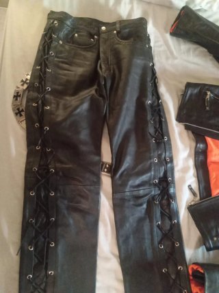 Pantalón Moto Cuero Cordones Custom Z Talla M