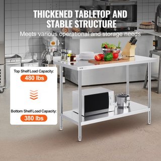 Mesa de Trabajo de Acero Inoxidable de 24 x 48 x 36 Pulgadas, Mesa de Preparación de Alimentos Comercial, Mesa de Trabajo Pesada, Mesa de Trabajo de Metal con Altura Ajustable para Restaurante, Ho...