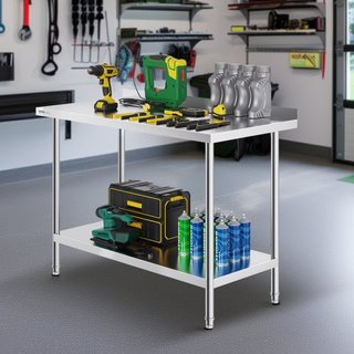 Mesa de Trabajo de Acero Inoxidable de 24 x 48 x 36 Pulgadas, Mesa de Preparación de Alimentos Comercial, Mesa de Trabajo Pesada, Mesa de Trabajo de Metal con Altura Ajustable para Restaurante, Ho...