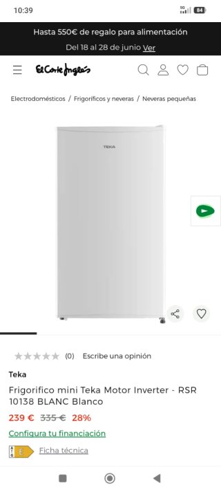 Nevera Teka pequeña con congelador