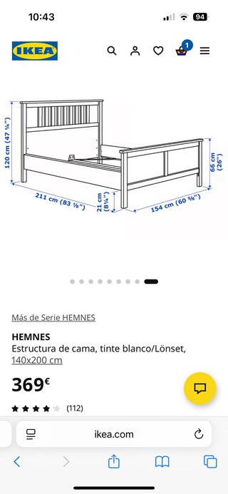 Estructura Cama Hemnes Blanca 140x200 con colchon
