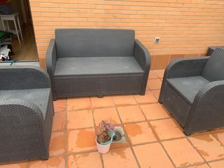Conjunto Sofá y Sillones Terraza Ratán Gris