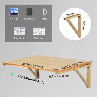 Mesa Plegable Montada en la Pared, Mesa de Hoja Caída de 31.5" x 23.62" Montada en la Pared, Escritorio Flotante de Madera con Soporte de Hierro, Escritorio Plegable para Espacios Pequeños, Oficin...