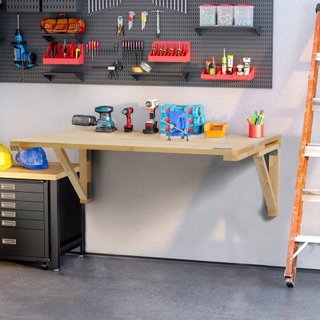 Mesa Plegable Montada en la Pared, Mesa de Hoja Caída de 31.5" x 23.62" Montada en la Pared, Escritorio Flotante de Madera con Soporte de Hierro, Escritorio Plegable para Espacios Pequeños, Oficin...