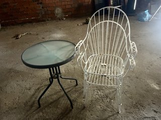 Mesa y Silla Jardín Metal y Cristal