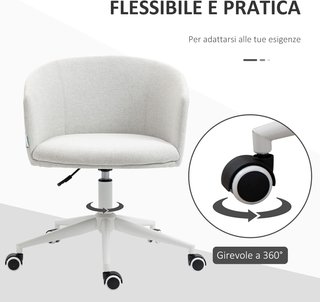 Silla De Oficina Con Altura Ajustable, Ruedas Y Asiento Giratorio a 360° en Tela, 56X56X72-82Cm, Gris Claro