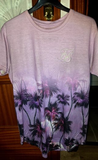 Camiseta SikSilk Talla XS Palmeras Morado Rosa