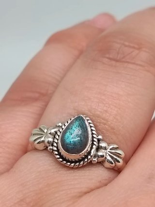 Anillo Plata Ley 925 Labradorita Lágrima