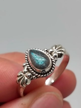Anillo Plata Ley 925 Labradorita Lágrima