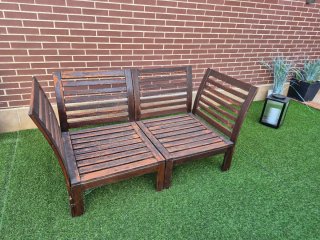 Conjunto sofás y mesa terraza madera