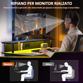 Escritorio Gaming Con Luces LED Y Soporte Para Monitor, 100X60 Cm Mesa Gaming Para Computadora De 32 Pulgadas, Escritorio PC Con USB, TYPE C Y Control Remoto Para Oficina, Estudio Y Hogar, Negro