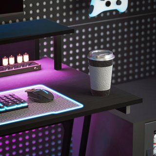 Escritorio Gaming Con Luces LED Y Soporte Para Monitor, 100X60 Cm Mesa Gaming Para Computadora De 32 Pulgadas, Escritorio PC Con USB, TYPE C Y Control Remoto Para Oficina, Estudio Y Hogar, Negro
