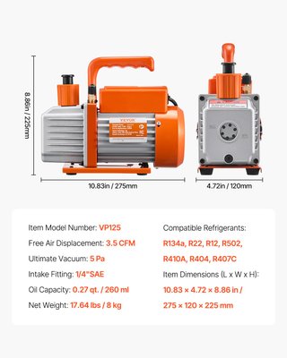 Bomba Vacío VEVOR 3.5 CFM y Manómetro