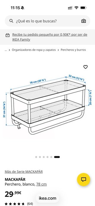 Perchero MACKAPÄR IKEA blanco 78 cm