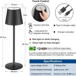 Lámpara LED Táctil Recargable Negra