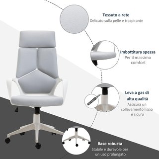 Silla de Oficina con Función de Balanceo, Silla Presidencial de Tela Altura Ajustable y Asiento Giratorio, 63X63X117-127 Cm, Gris