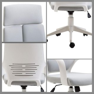 Silla de Oficina con Función de Balanceo, Silla Presidencial de Tela Altura Ajustable y Asiento Giratorio, 63X63X117-127 Cm, Gris