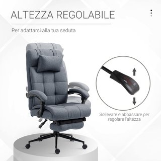 Silla De Oficina Ergonómica Reclinable, Silla Directiva Con Respaldo Alto, Sillón De Oficina Con Reposacabezas Y Reposapiés Extraíble, 66X76X112-120Cm, Gris