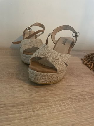 Sandalias cuña esparto beige y marrón N39.9,5 cm