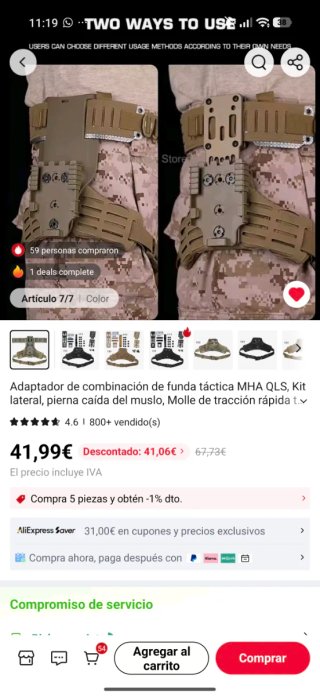 Cinturón táctico, pernera,ifak y bolsa porta móvil