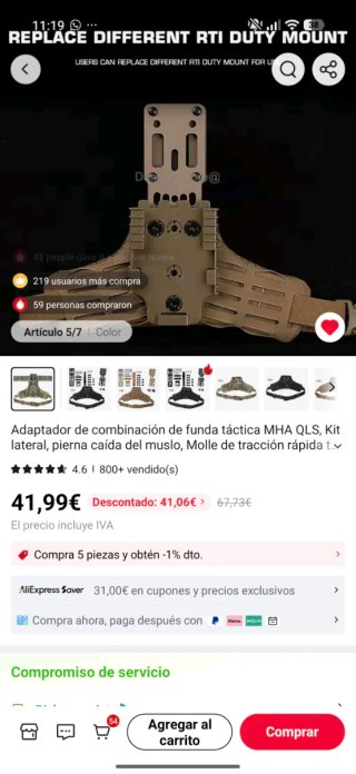 Cinturón táctico, pernera,ifak y bolsa porta móvil