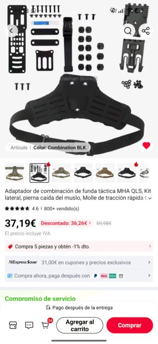 Cinturón táctico, pernera,ifak y bolsa porta móvil
