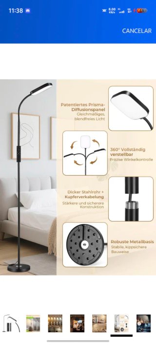 Lámpara de pie LED 18W 1850 lm regulable