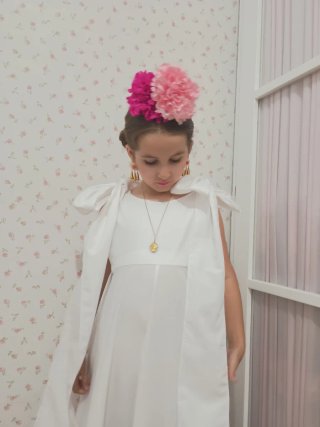Vestido Flamenca Niña Blanco y Rosa