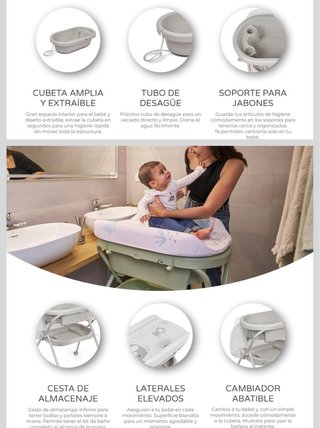 Bañera Bebé Ergonómica con Cambiador