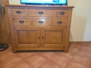 Mueble TV y mesa centro madera maciza