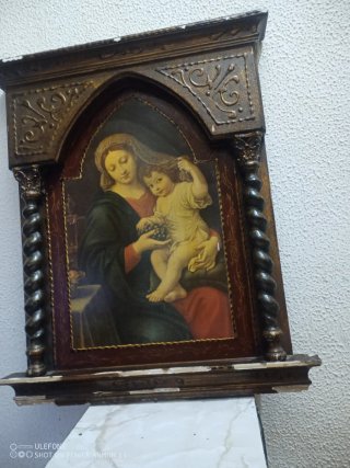 Retablo madera antiguo Virgen Niño