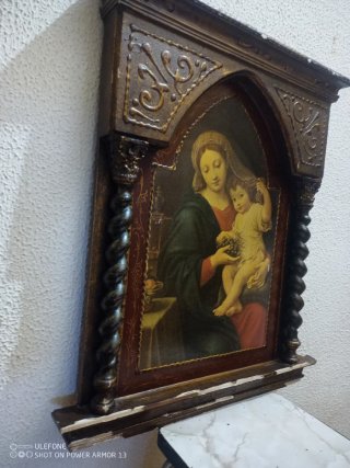 Retablo madera antiguo Virgen Niño