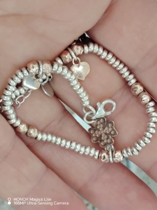 Bracciale Argento 925 Bicolore Cuore e Quadrifogli