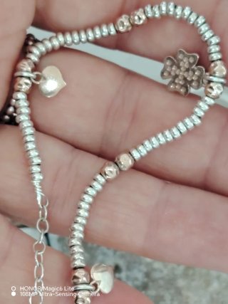 Bracciale Argento 925 Bicolore Cuore e Quadrifogli