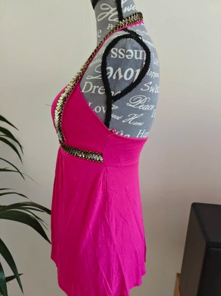 Top fucsia vintage con scollo americana paillettes