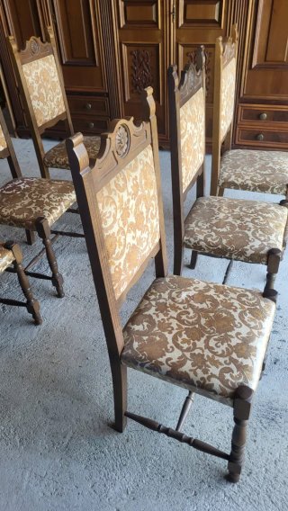 Set 6 sedie vintage anni 70 tessuto legno